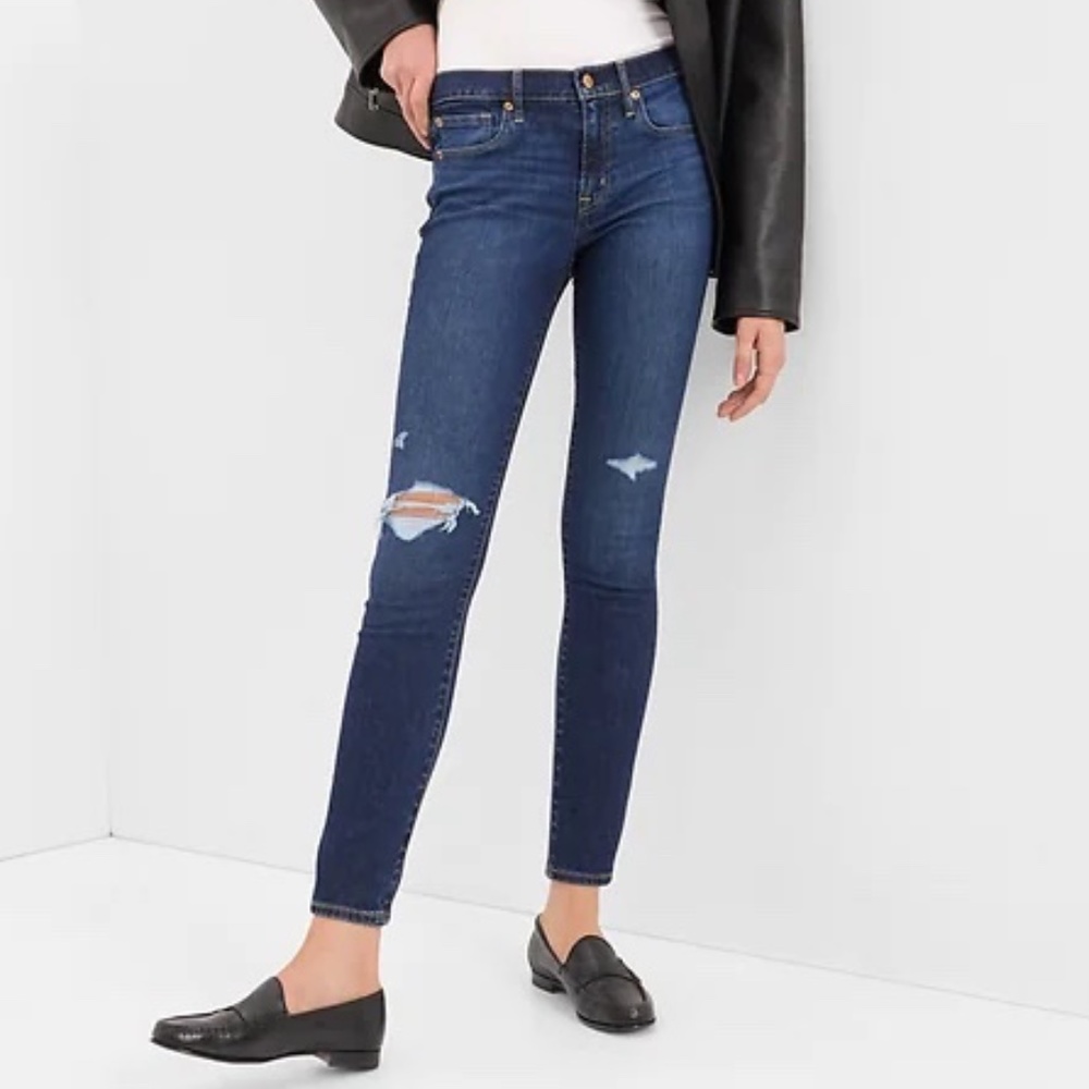 Gap True Skinny Jeans Medium Indigo Destroy Size 28 R